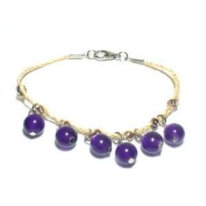  Handmade Charm Bracelet with Purple Dangling Stones Women 