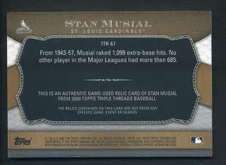 2009 Triple Threads Stan Musial Authentic Game Used Jersey Bat Relic 