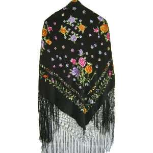   Shawl Black with Colorful Flamenco Floral 63x63