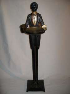 Rare Cast Iron Floor Model Figural Black Butler Standing Ashtray Black 