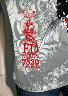 ED Hardy Mens Platinum New Tiger T shirt Stones White  