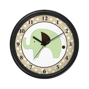  Green and Tan Elephant Decorative Round Wall Clock 10 