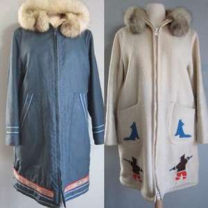 Vtg Hudson Bay Company Womans Eskimo Inuvik Parka Coat Wool & Fox Fur 