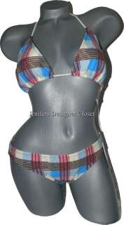   COUTURE swimsuit bikini plaid triangle slide beach royalty designer L