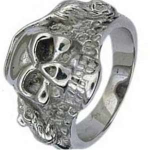  Stainless Steel Biker Ring   Skull with Mice on the Sides 