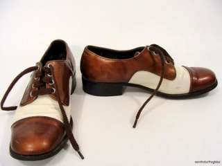 vintage Two Tone Cap Toe Brown Beige Saddle Shoes rockabilly mens 9 