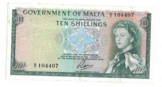 Malta 10 Shillings L.1949 (1963).VF+ RARE Banknote P 25  