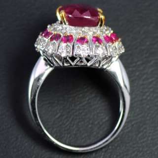 18k White Gold Natural Top Ruby Diamond Ladies Vintage Cocktail Ring 