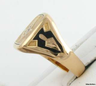 Superb* Masonic Vintage Enameled Symbol Mason Ring   14k Solid Gold 