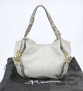   Makowsky Stone Snakeskin Leather Trim Lucy Shopper Handbag New  