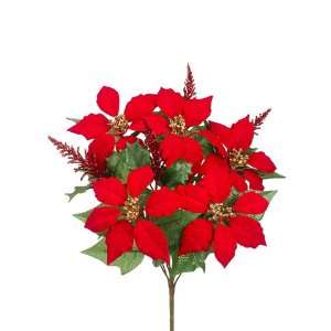   Twelve 18 Glittered Poinsettia/holly Mixed Bush Red