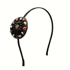  Handmade Circle Hairband with Beads and Rhinestones Black Beauty