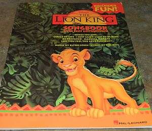Disney LION KING songbook for Recorder   VG condition  
