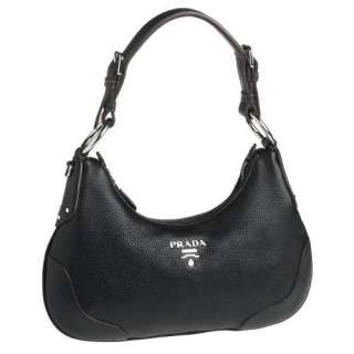  Prada Womens Pebbled Leather Shoulder Bag, Black 