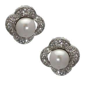  BLAIR Silver Tone Pearl Crystal Clip On Earrings Jewelry