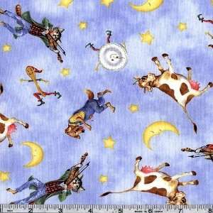  45 Wide The Cow Jumped Over The Moon Blue Fabric By The 