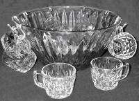 Vtg Anchor Hocking Crown Point Punch Bowl 12 Cups Clear Glass 