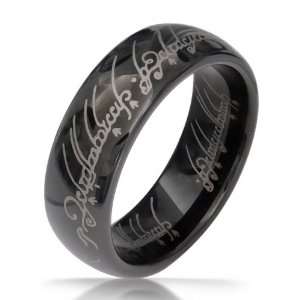 Bling Jewelry Lord of The Rings Style Polished Black & Silver Tungsten 