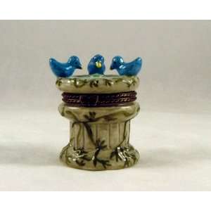  Blue Birds Bird Bath Fountain Trinket Box phb NeW