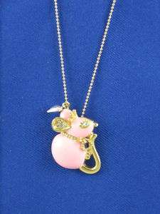 Betsey Johnson Goldtone Pink Princess Mouse Necklace  