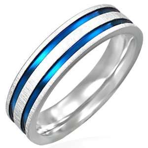  Blue and Silver Bands Stainless Steel Ring   8 Jewelry