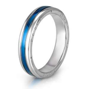 Steel High Polish Hope Love Peace with white CZ Two Tone Blue 