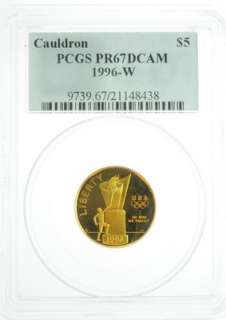 1996 W PCGS PR67DCAM FIVE $5 DOLLAR CALDRON GOLD COIN  