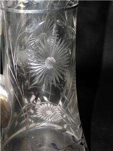 SILVER OVERLAY HAND CUT AND BLOWN GLASS AND PITCHER  