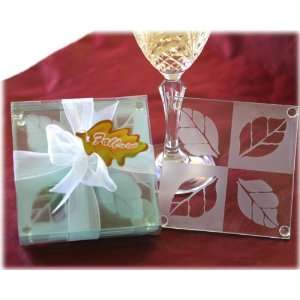  Fall in Love Frosted Leaf Design Glass Coaster Set Fall 
