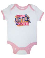   Little Sister Pink Ringer Baby Infant Short Sleeve Bodysuit Creeper