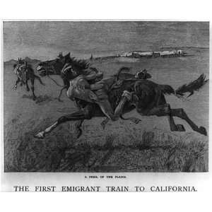  Indians circling wagon train,bodies shielded by horses,1st 
