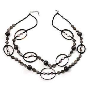  Boho Two Strand Bead Black Fashion Necklace Jewelry