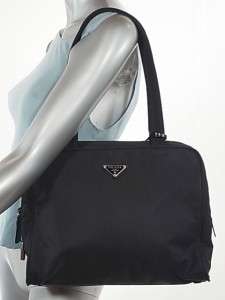 PRADA Black Nylon Handbag W/Full Top Zipper 2 Handles NICE Clean 