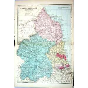  Northumberland England Bacon Antique Map C1884 Morpeth 