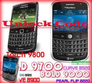 UNLOCK Code For AT&T Blackberry Torch 9800 Bold 9000  