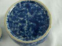 Stoneware Blue White Spongeware Sponge Ware Sugar Bowl  