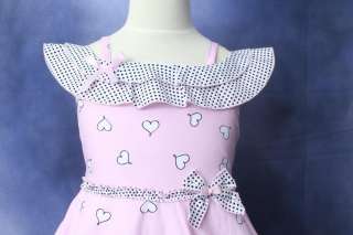 Biscotti Pink Cotton Dress w/Heart Print w/Black Dot Ruffles Size 6 