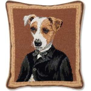 Dog Jack Russell Poet on Oak Brown with Peach Boxed and Dashed Border 