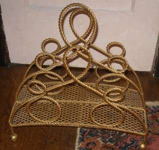 Chic French Style Antique Gilt Metal Magazine Rack Rope Design  