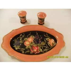 Floral Decor Platter W/ Matching Salt/ Pepper Shakers  