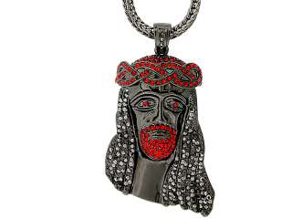 ICED OUT BLACK/RED JESUS PIECE PENDANT & FRANCO CHAIN  