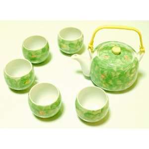  Ceramic Tea Set. Oriental Design. 5 Cups with Tea Pot 