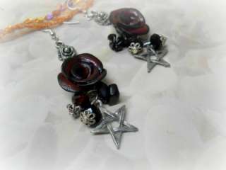   Rose Pentagram Complete Necklace set Red and Black Wiccan witch pagan