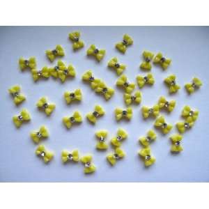  Nail Art 3d 40 Pieces small Yellow Bow /Rhinestone for Nails 