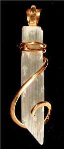   Natural Selenite Crystal Copper Art Wrap Pendant from Morocco  