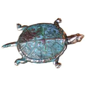  Verdigris Patina Solid Brass Box Turtle Pin Jewelry