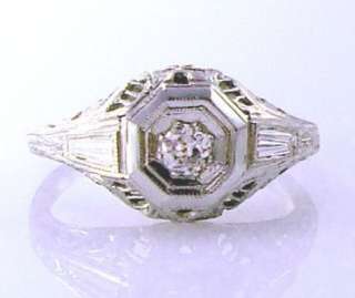   Diamond Filigree 18K White Gold Vintage Engagement Estate Ring Old 3.5