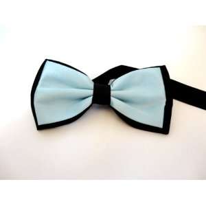  Satin clip on bow tie, mens bow tie (Sky Blue with Black 