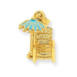  14k Aqua Enameled Beach Chair w/Umbrella Pendant Jewelry