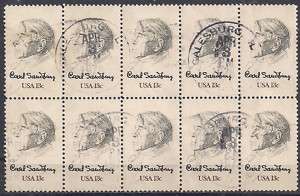 US stamps #1731   13¢ Carl Sandburg block of 10 used  